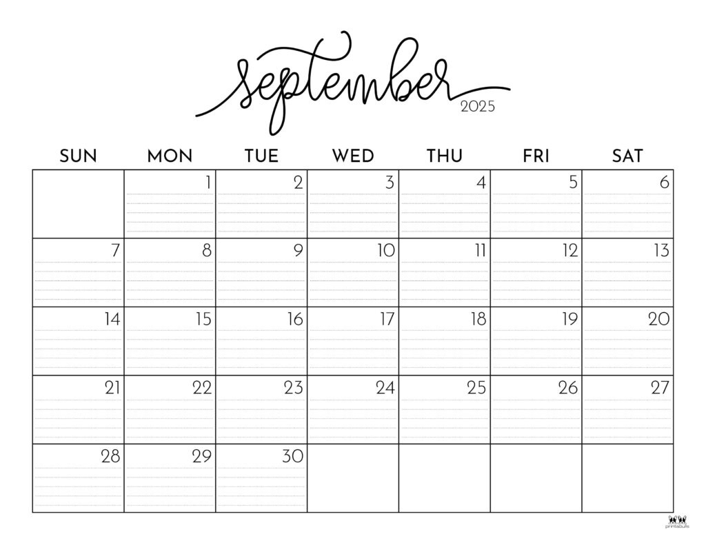 September 2025 Calendars - 107 Free Printables | Printabulls intended for Sept Printable Calendar 2025