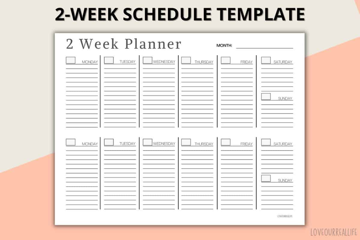 Two Week Calendar Template - Free Printable Weekly Planner ⋆ Love in 2 Week Calendar Printable Free