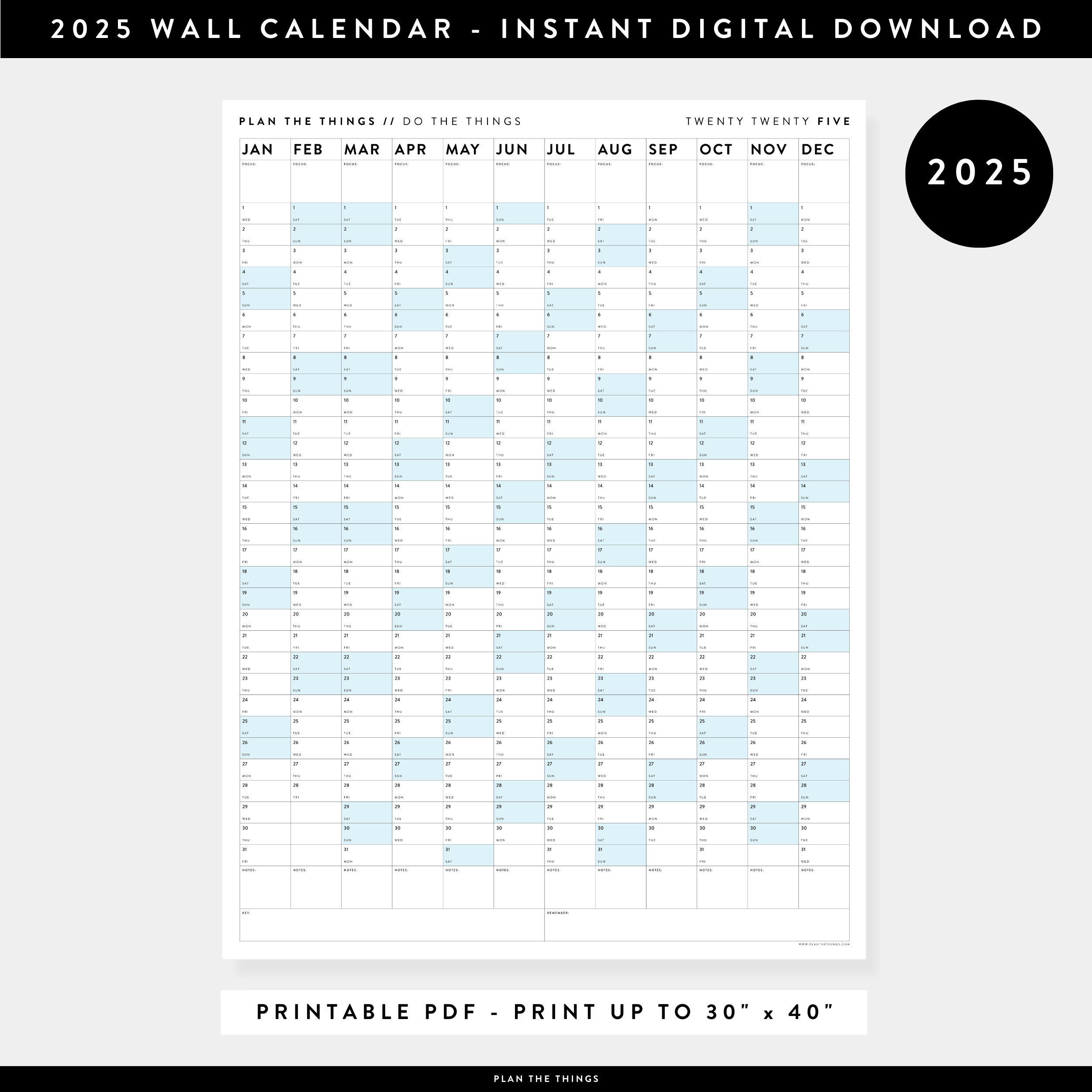 Wandkalender 2025 Zum Ausdrucken Digitale Pdf-Sofortdownload 2025 inside 2025 Wall Calendar Printable