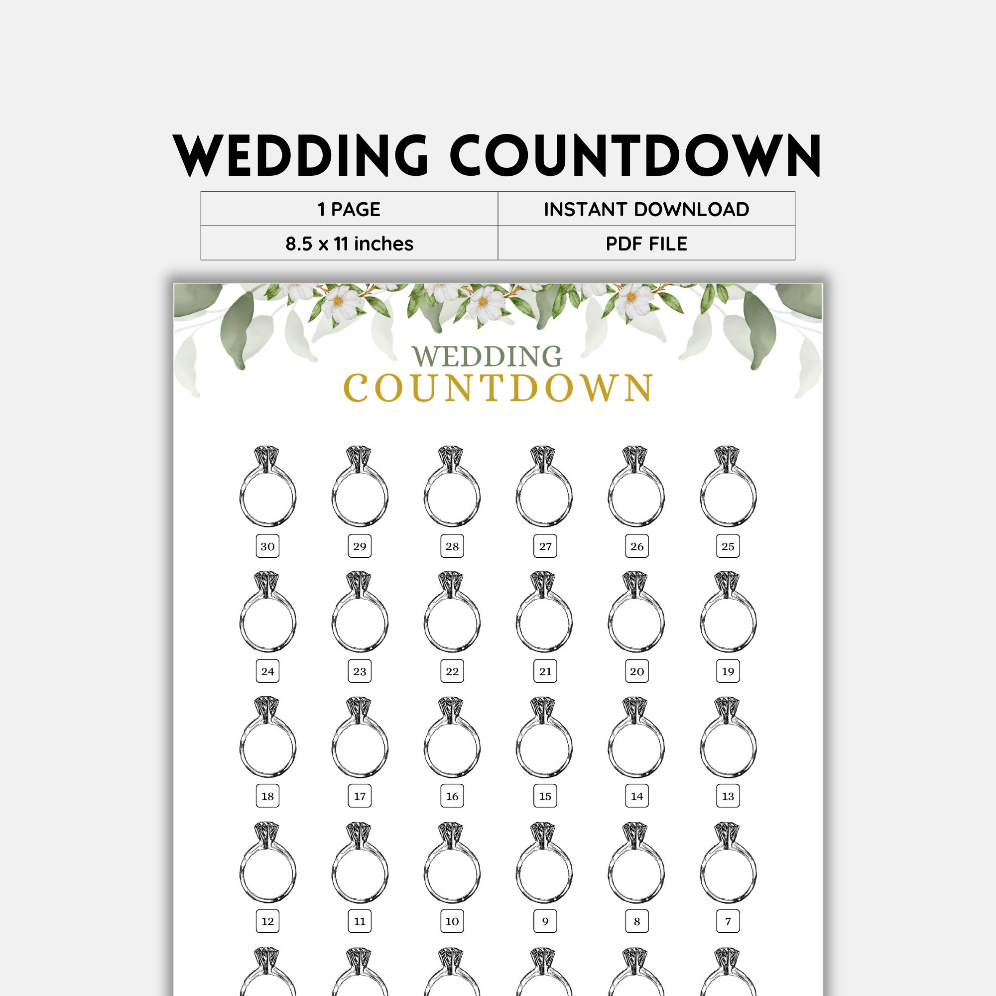 Wedding Countdown, Countdown To Wedding, Countdown Sign, Wedding inside Wedding Countdown Calendar 2025 Printable