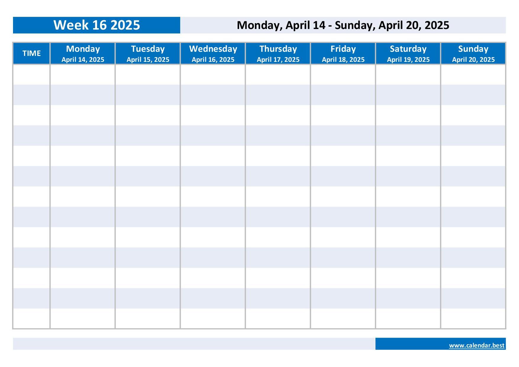 Week 16 2025: Dates, Calendar And Weekly Schedule To Print within Calendar 2025 16 Printable