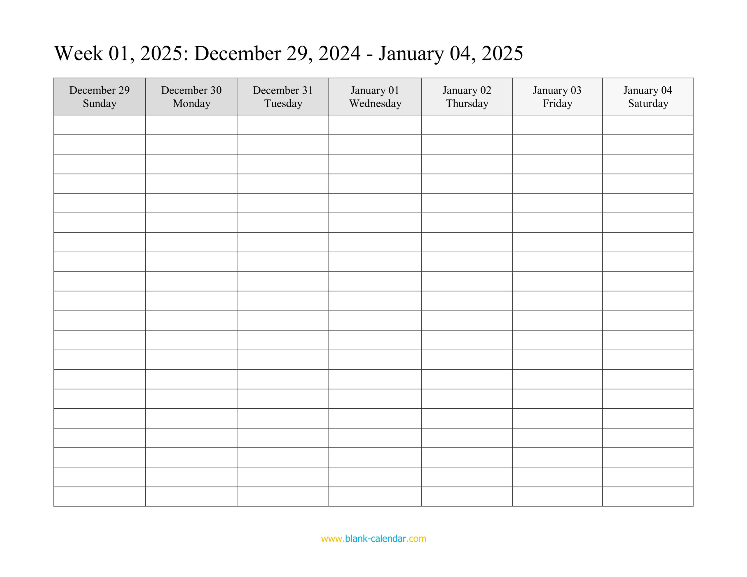 Weekly Calendar 2025 (Word, Excel, Pdf) for Blank Weekly Printable Calendar 2025