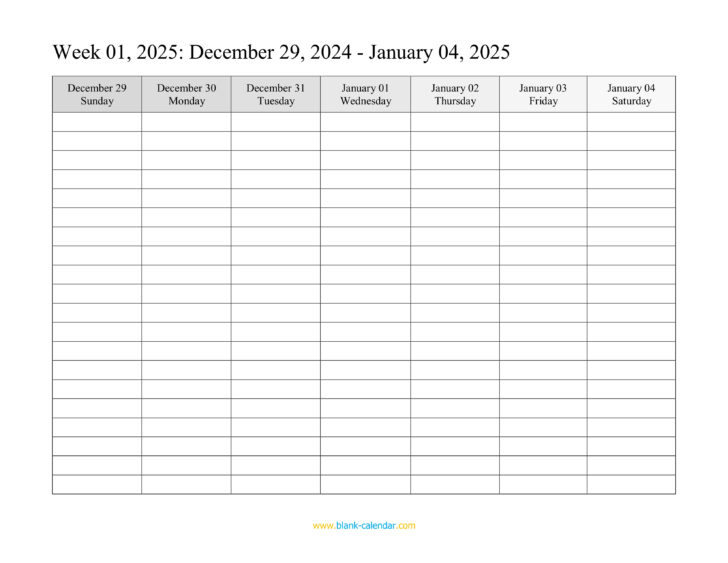 Free Printable Blank Weekly Calendar 2025 Printable