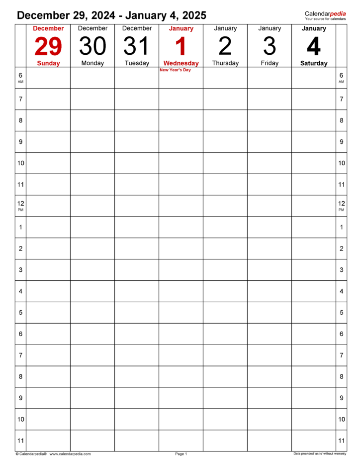 Free Weekly Printable Calendar 2025 with Time Slots