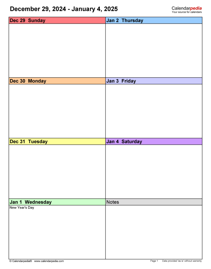 Weekly Printable Calendar 2025 Template