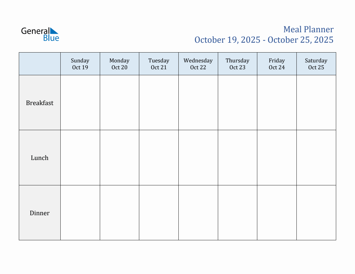 Weekly Meal Planner For Week 43 Of 2025 within Printable Calendar 2025 For Meal Planning