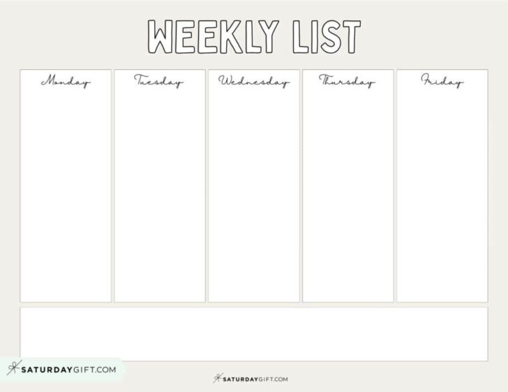 5 Day Calendar Printable