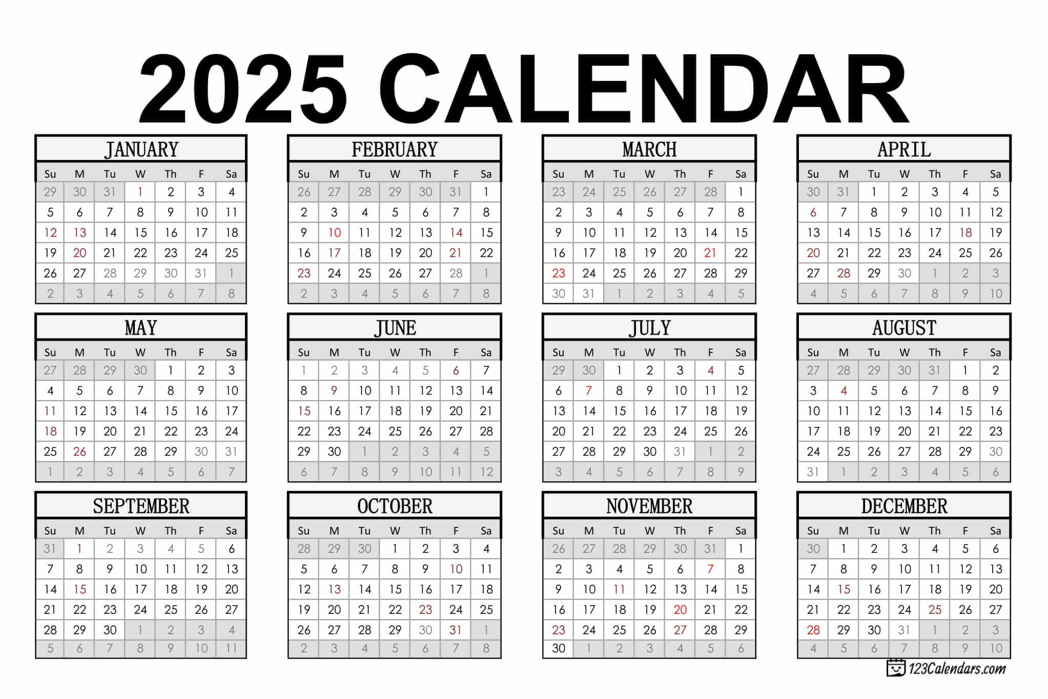 Year 2025 Calendar Templates | 123Calendars within Time And Date Calendar 2025 Printable